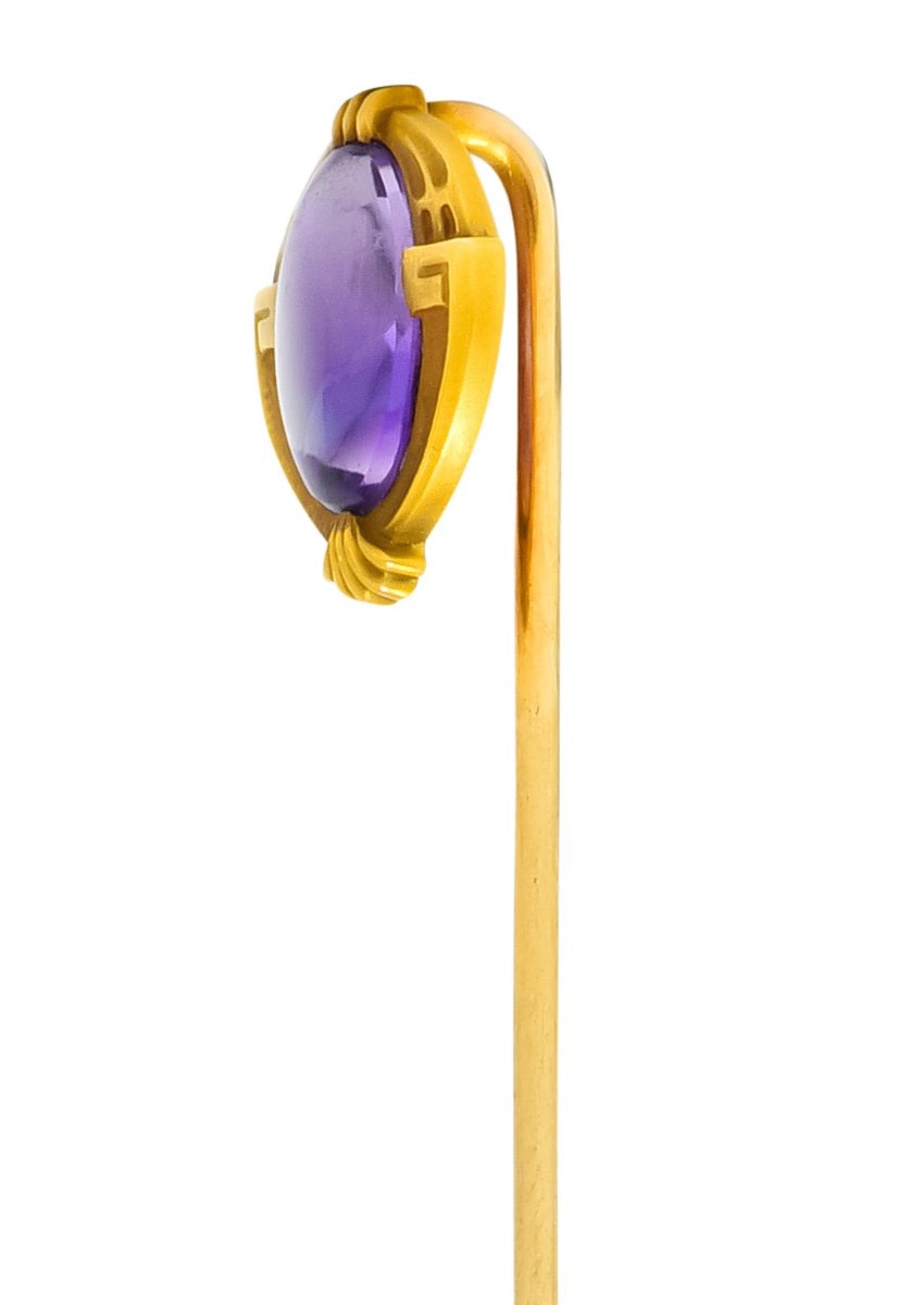 Krementz Art Nouveau Amethyst Cabochon 14 Karat Gold Geometric Stickpin - Wilson's Estate Jewelry