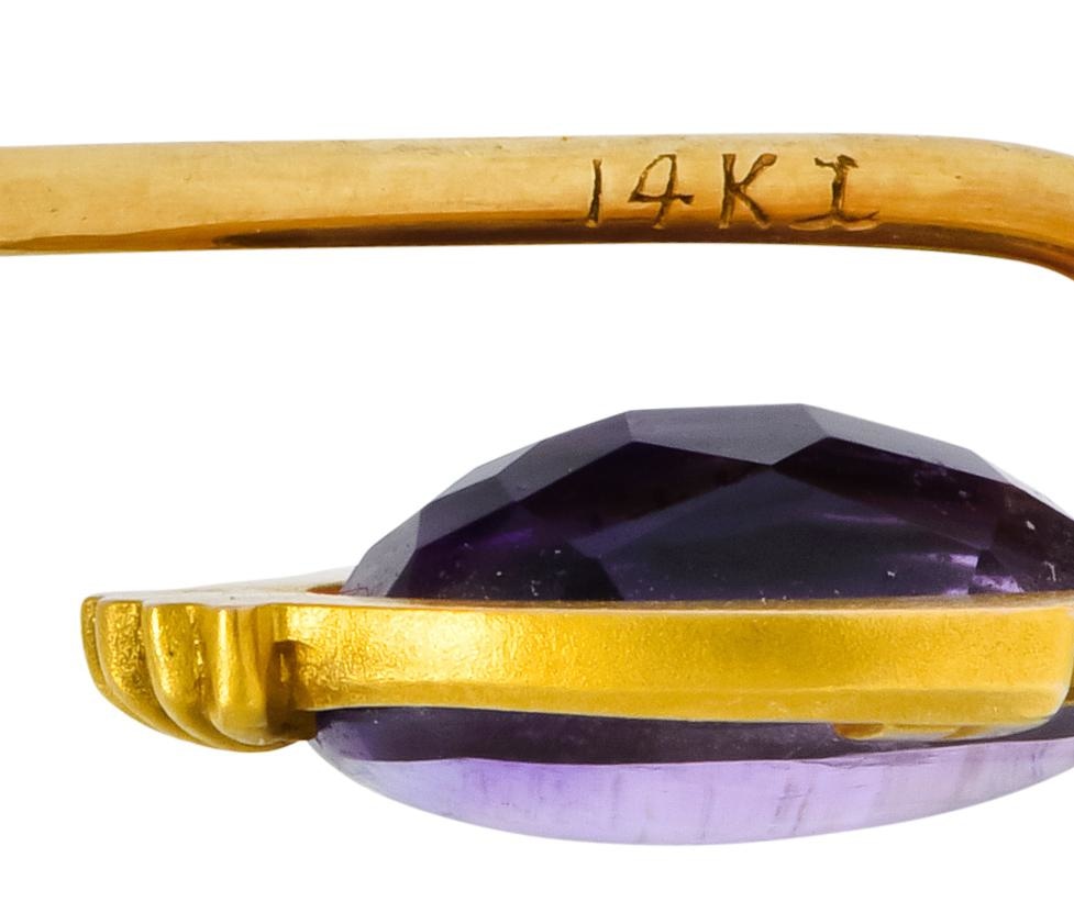 Krementz Art Nouveau Amethyst Cabochon 14 Karat Gold Geometric Stickpin - Wilson's Estate Jewelry