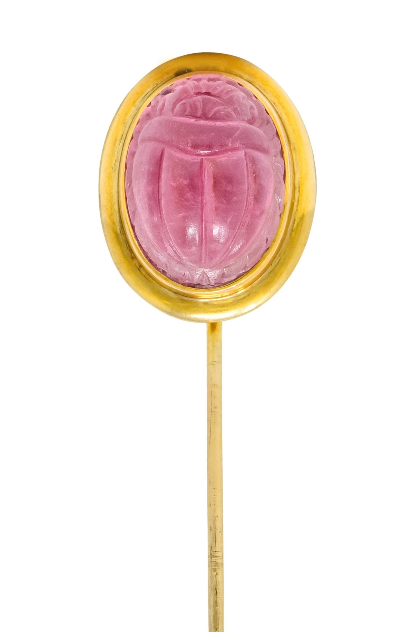 Art Nouveau Pink Tourmaline 14 Karat Gold Scarab Stickpin - Wilson's Estate Jewelry