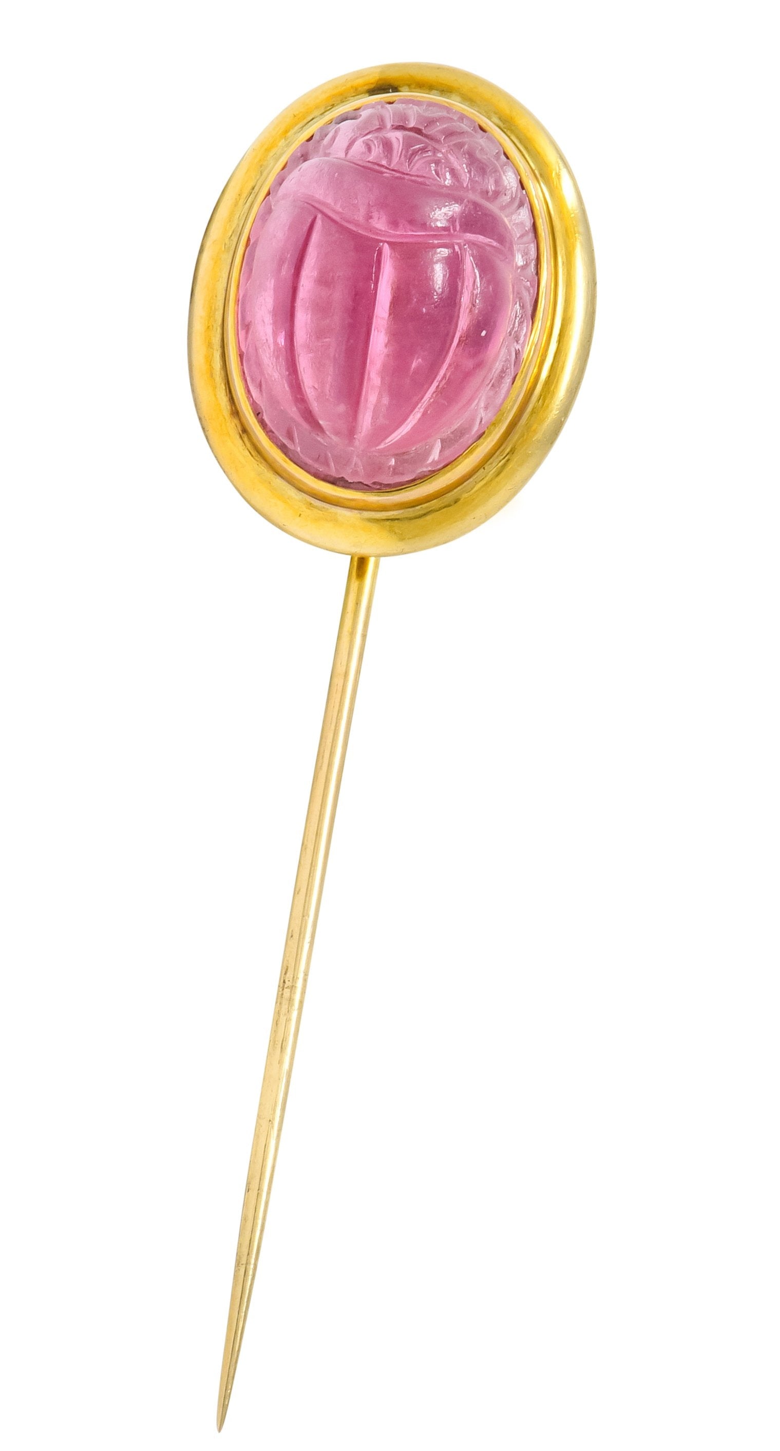 Art Nouveau Pink Tourmaline 14 Karat Gold Scarab Stickpin - Wilson's Estate Jewelry