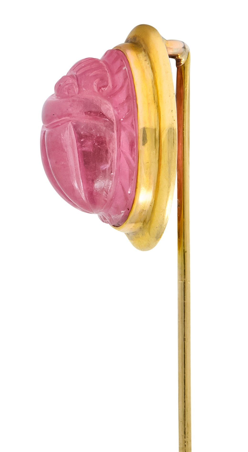 Art Nouveau Pink Tourmaline 14 Karat Gold Scarab Stickpin - Wilson's Estate Jewelry