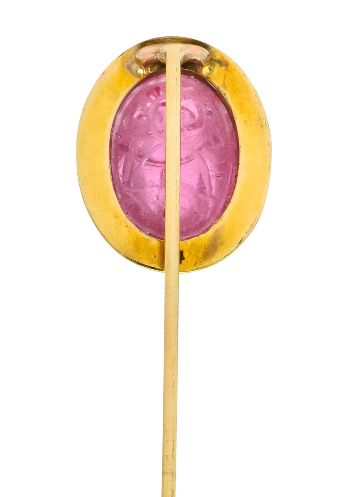 Art Nouveau Pink Tourmaline 14 Karat Gold Scarab Stickpin - Wilson's Estate Jewelry