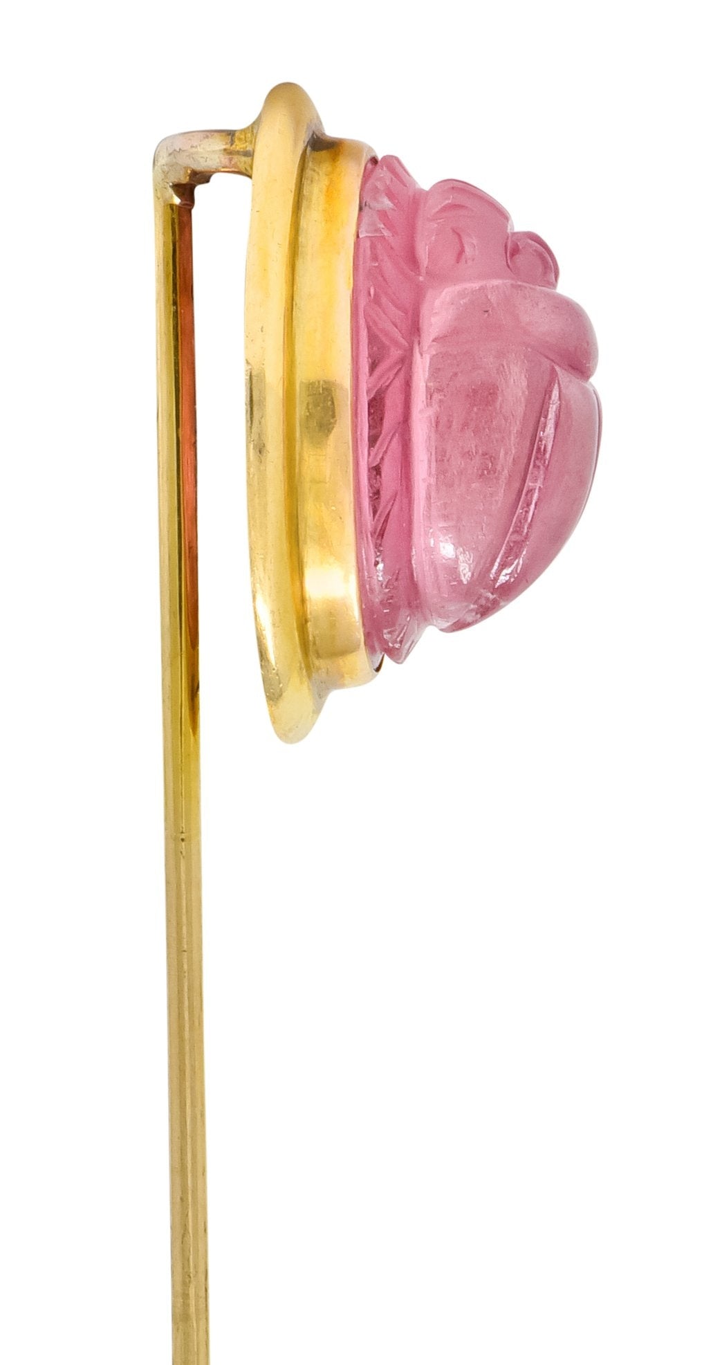 Art Nouveau Pink Tourmaline 14 Karat Gold Scarab Stickpin - Wilson's Estate Jewelry