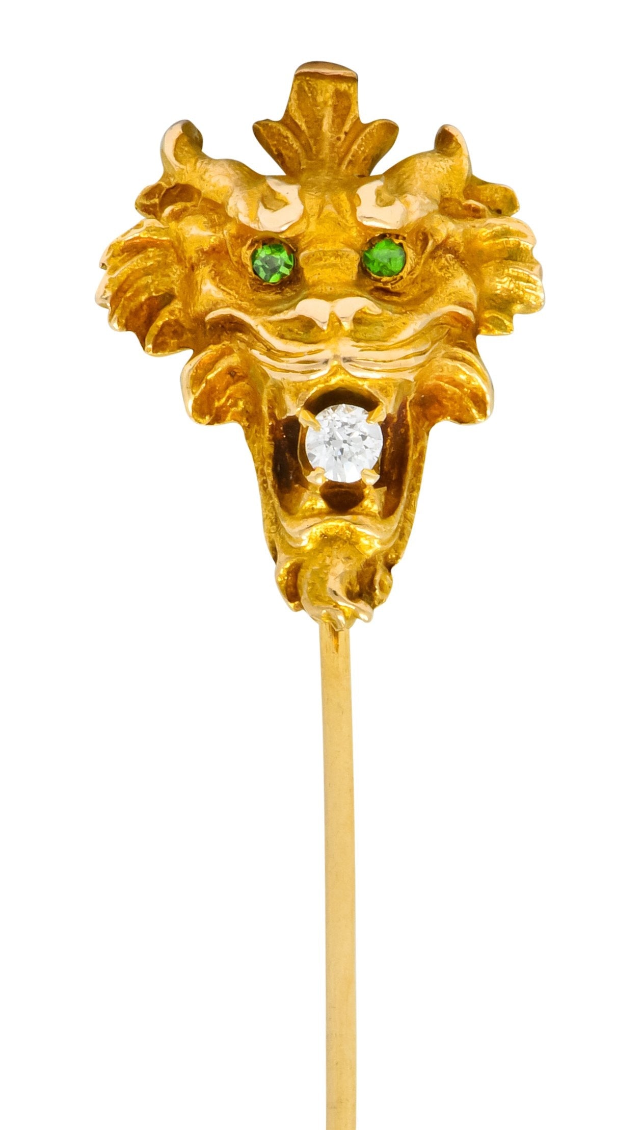 Wordley Alsopp & Bliss Diamond Demantoid Garnet 14 Karat Gold Tiger Stickpin - Wilson's Estate Jewelry