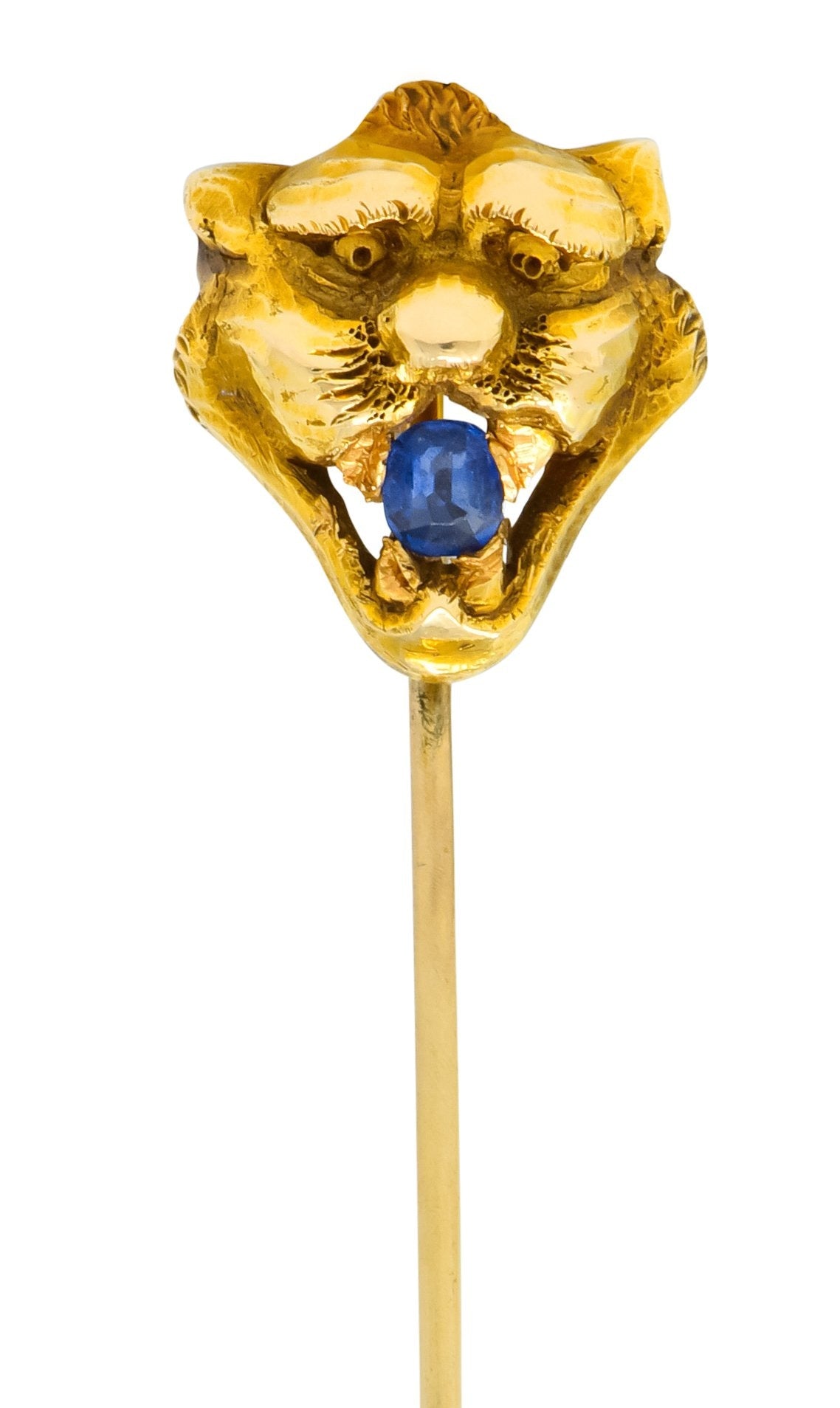 Victorian 0.15 CTW Sapphire 14 Karat Gold Tiger Stickpin - Wilson's Estate Jewelry