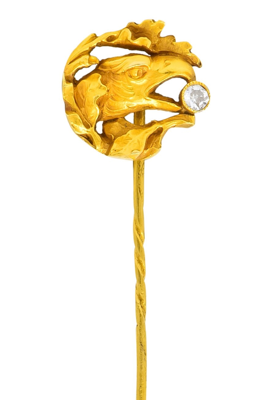 Art Nouveau Diamond 18 Karat Gold Foliate Eagle Stickpin - Wilson's Estate Jewelry