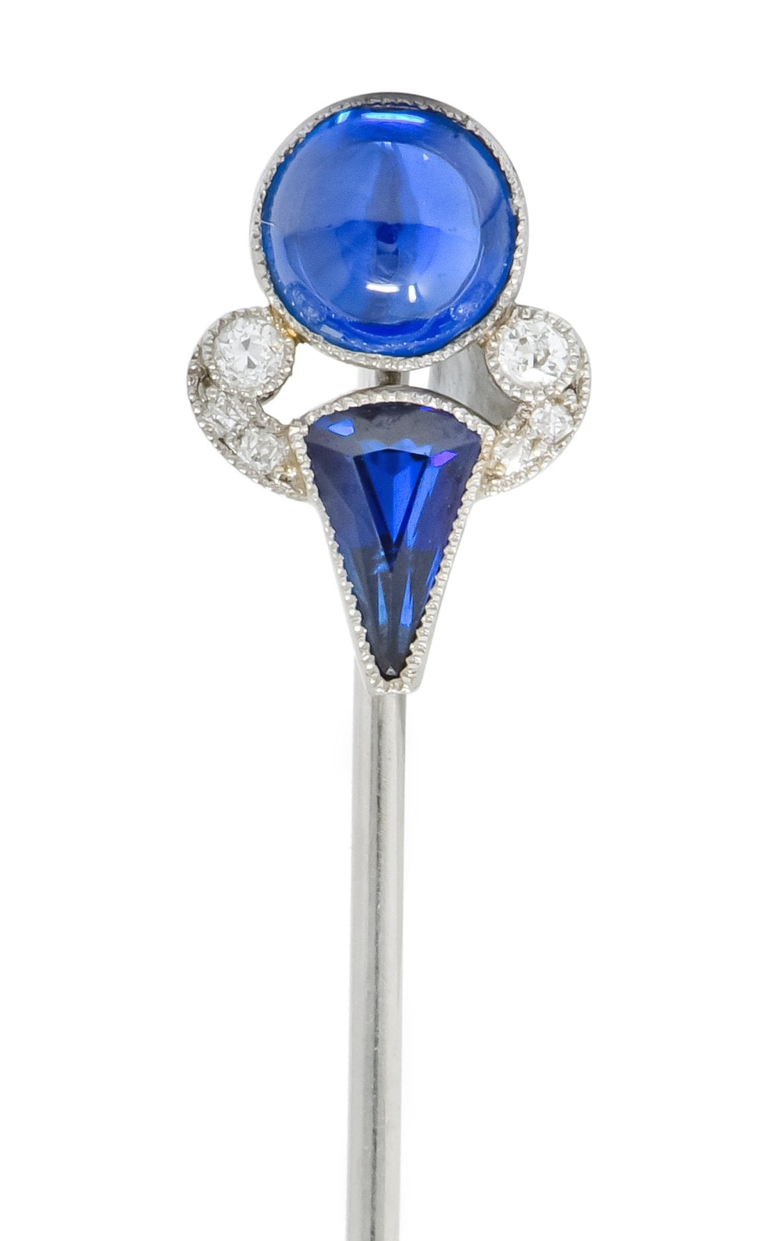 French Art Deco No Heat Pailin Sapphire Diamond Platinum Stickpin GIA - Wilson's Estate Jewelry