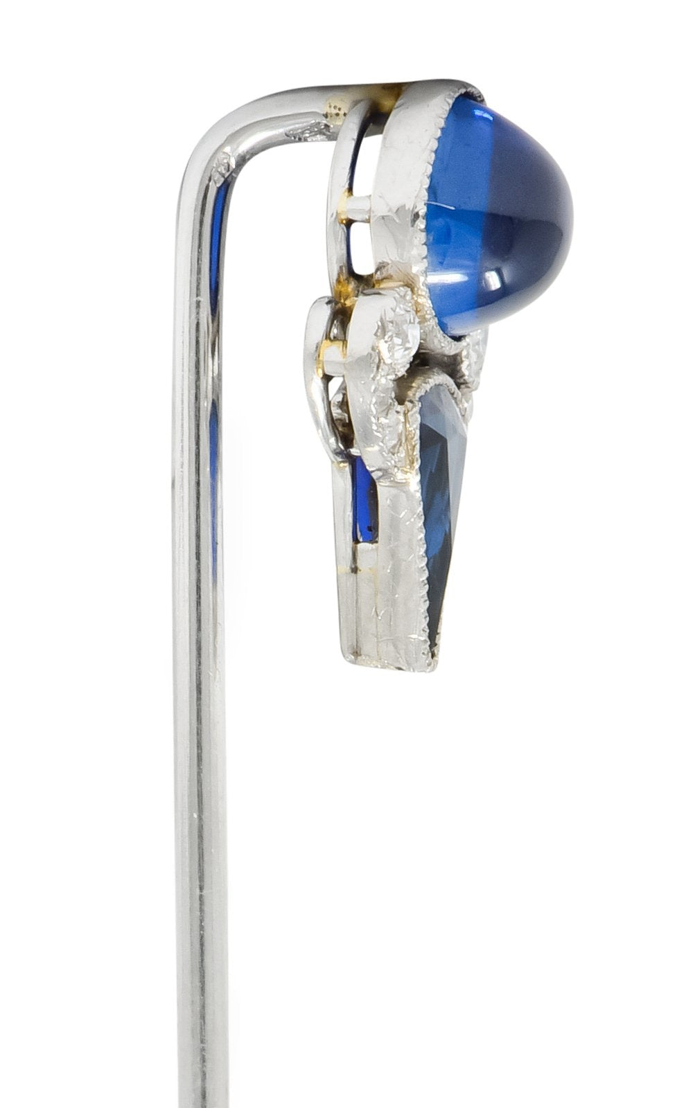French Art Deco No Heat Pailin Sapphire Diamond Platinum Stickpin GIA - Wilson's Estate Jewelry