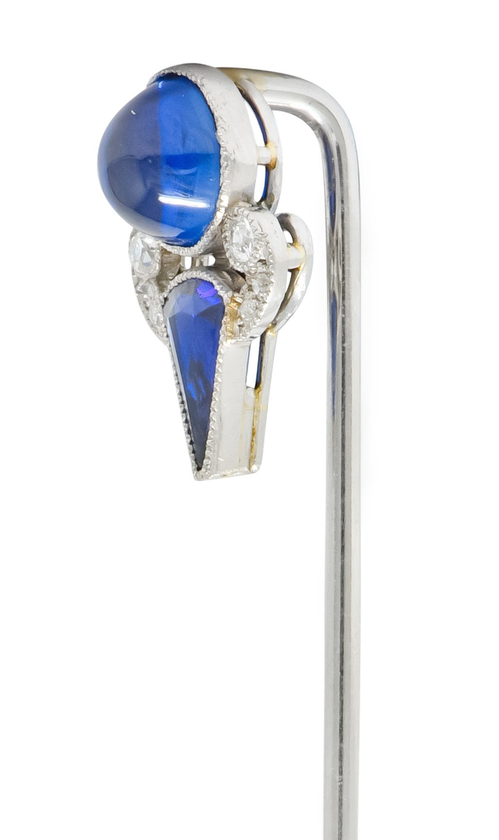 French Art Deco No Heat Pailin Sapphire Diamond Platinum Stickpin GIA - Wilson's Estate Jewelry