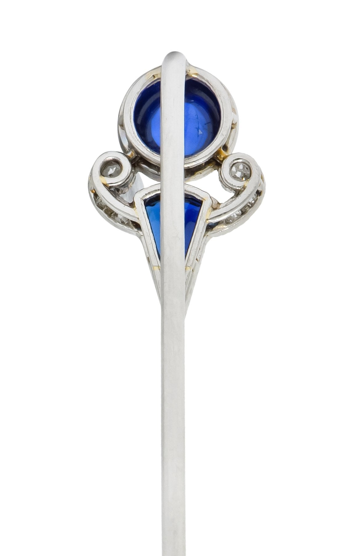 French Art Deco No Heat Pailin Sapphire Diamond Platinum Stickpin GIA - Wilson's Estate Jewelry