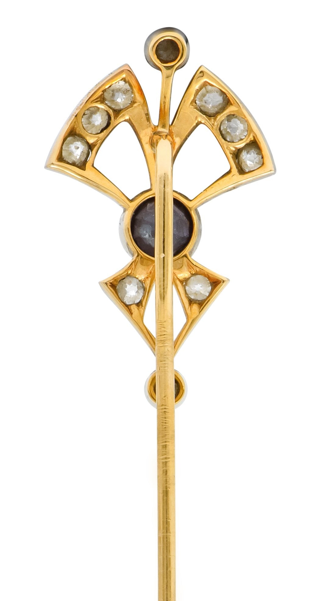 Edwardian 1.06 CTW Sapphire Diamond Platinum-Topped 14 Karat White Gold Bow Stickpin - Wilson's Estate Jewelry