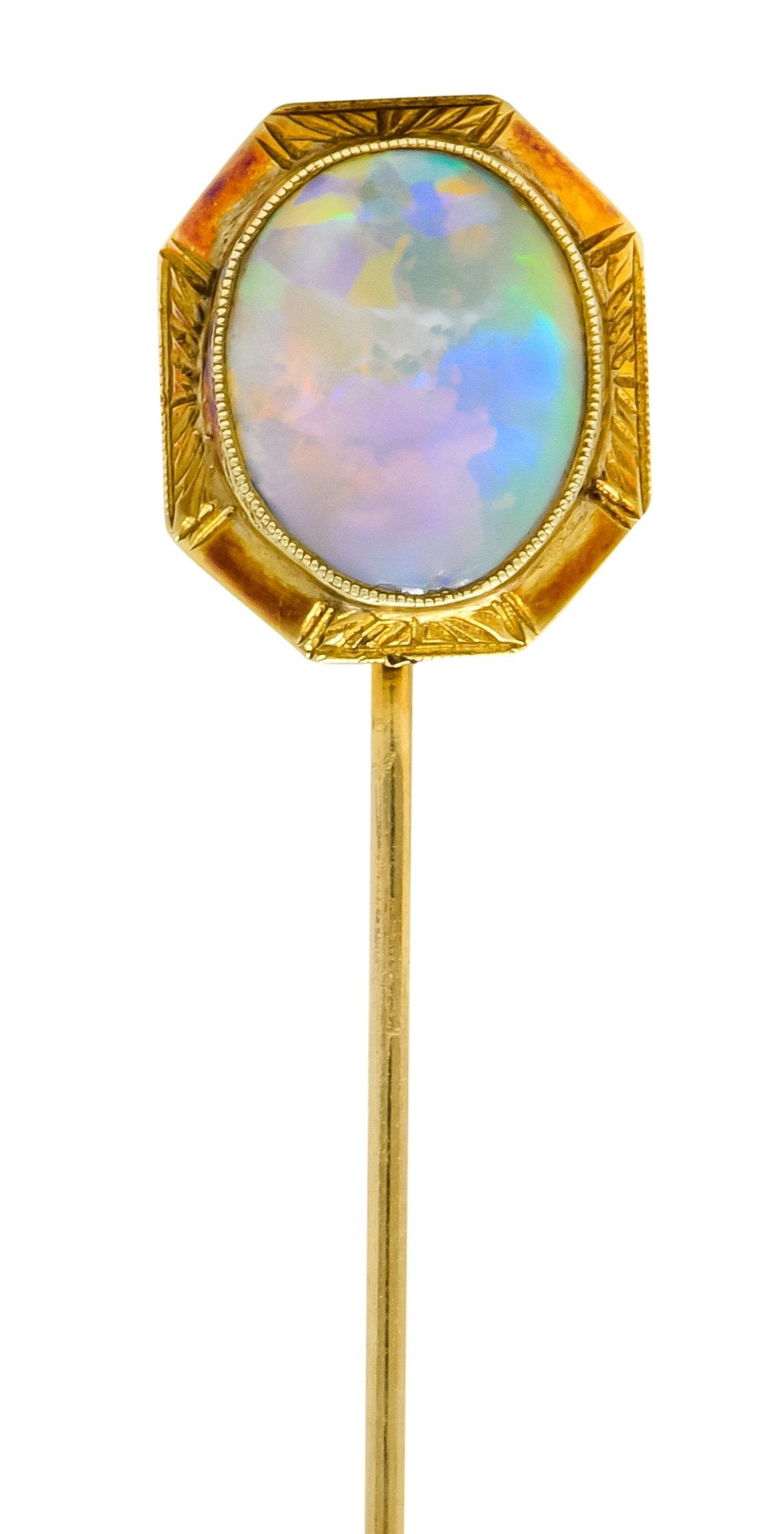 Art Nouveau Jelly Opal Cabochon 14 Karat Gold Hexagonal Stickpin - Wilson's Estate Jewelry