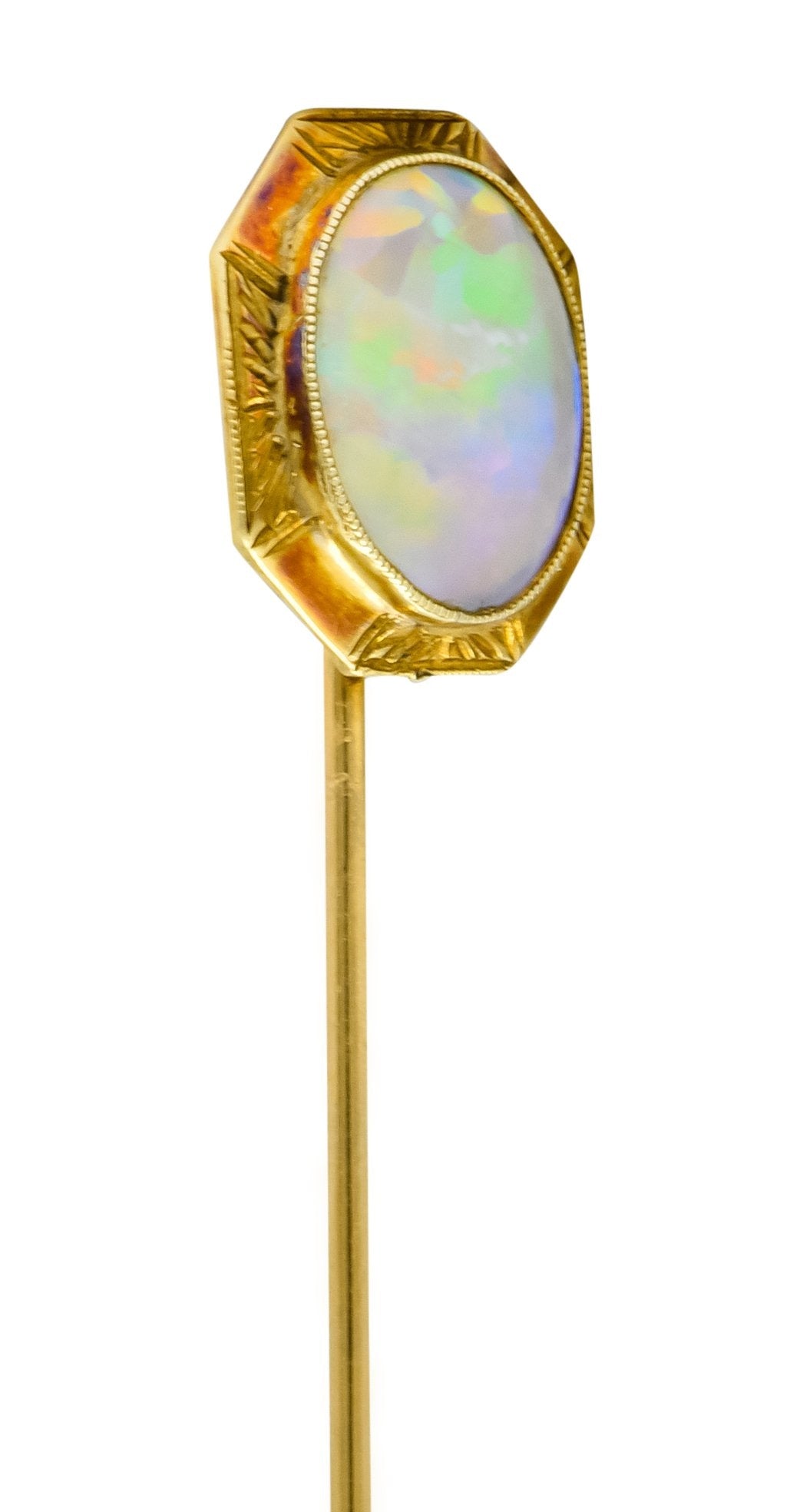 Art Nouveau Jelly Opal Cabochon 14 Karat Gold Hexagonal Stickpin - Wilson's Estate Jewelry