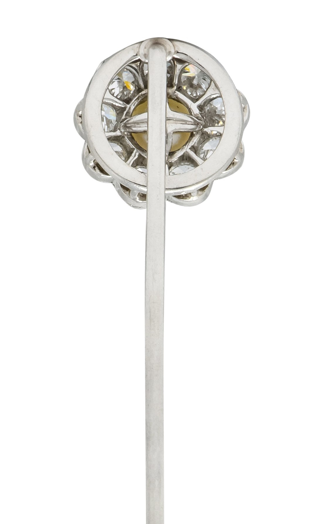 Art Deco 1.00 CTW Diamond Pearl Platinum Floral Cluster Stickpin - Wilson's Estate Jewelry