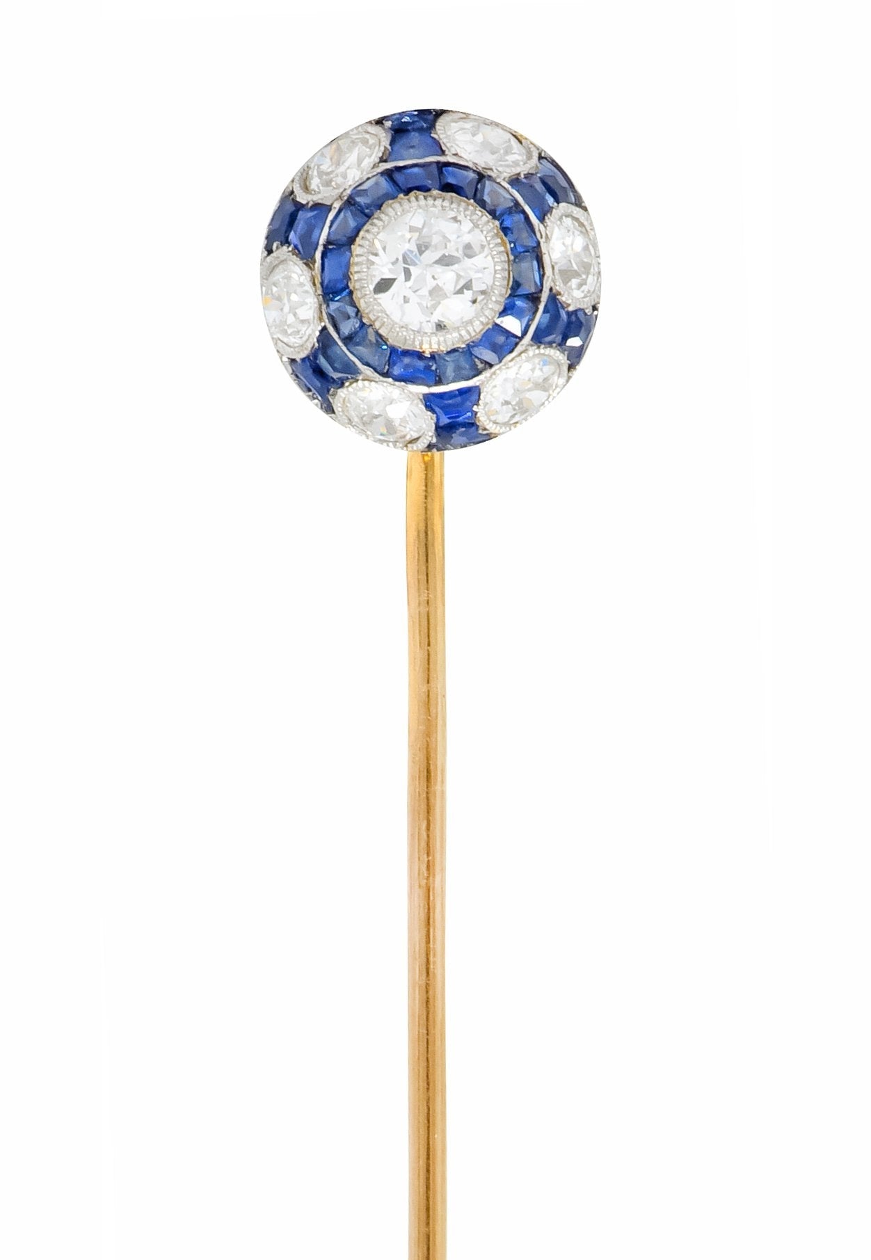 Edwardian Diamond Sapphire Platinum-Topped 18 Karat Gold Stickpin - Wilson's Estate Jewelry