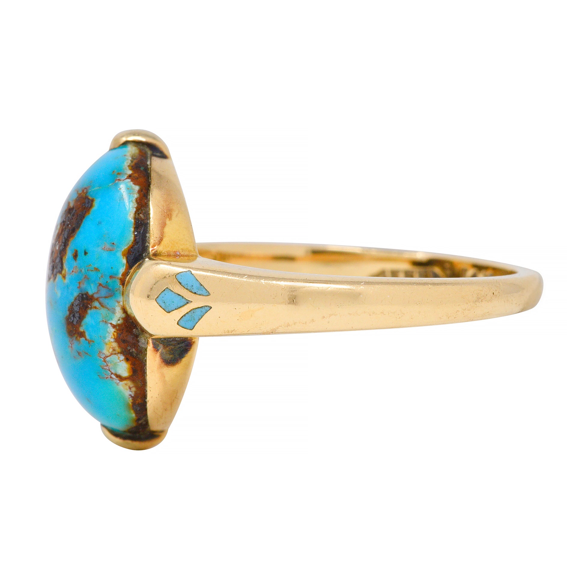 Felger Inc. Art Deco Turquoise Enamel 14 Karat Yellow Gold Antique Ring