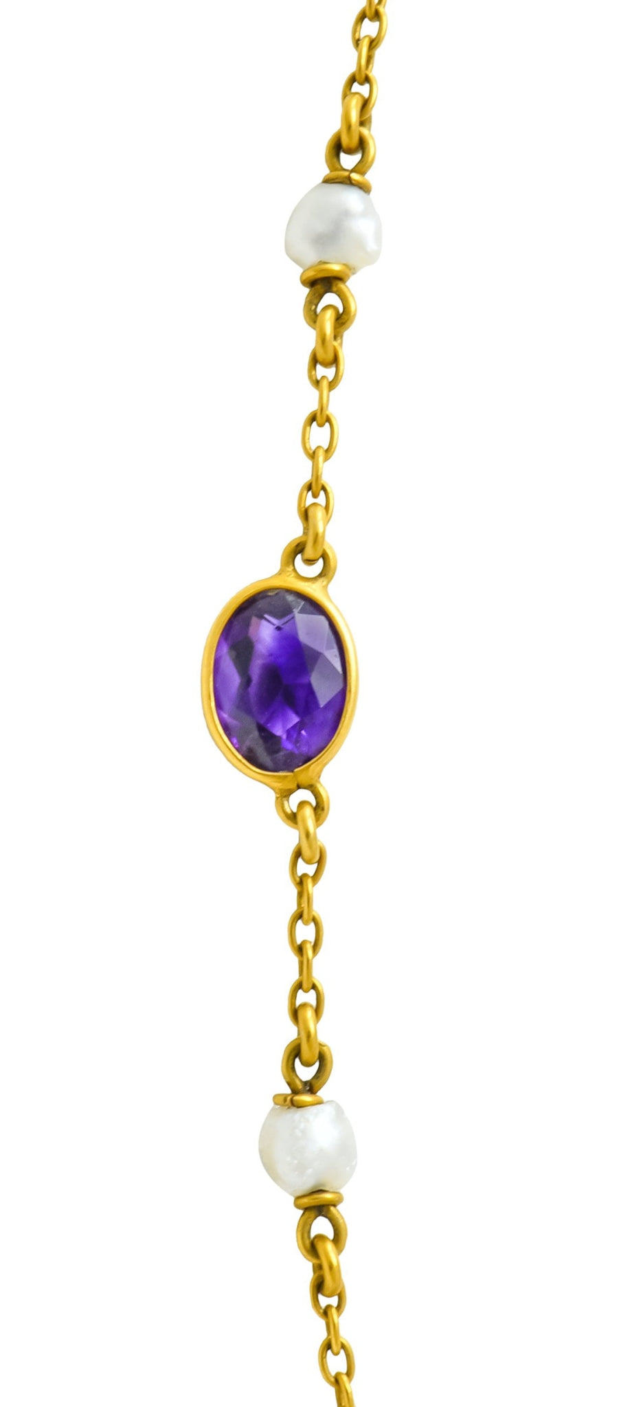 1890 Victorian Amethyst Pearl 14 Karat Gold Drop Necklace - Wilson's Estate Jewelry