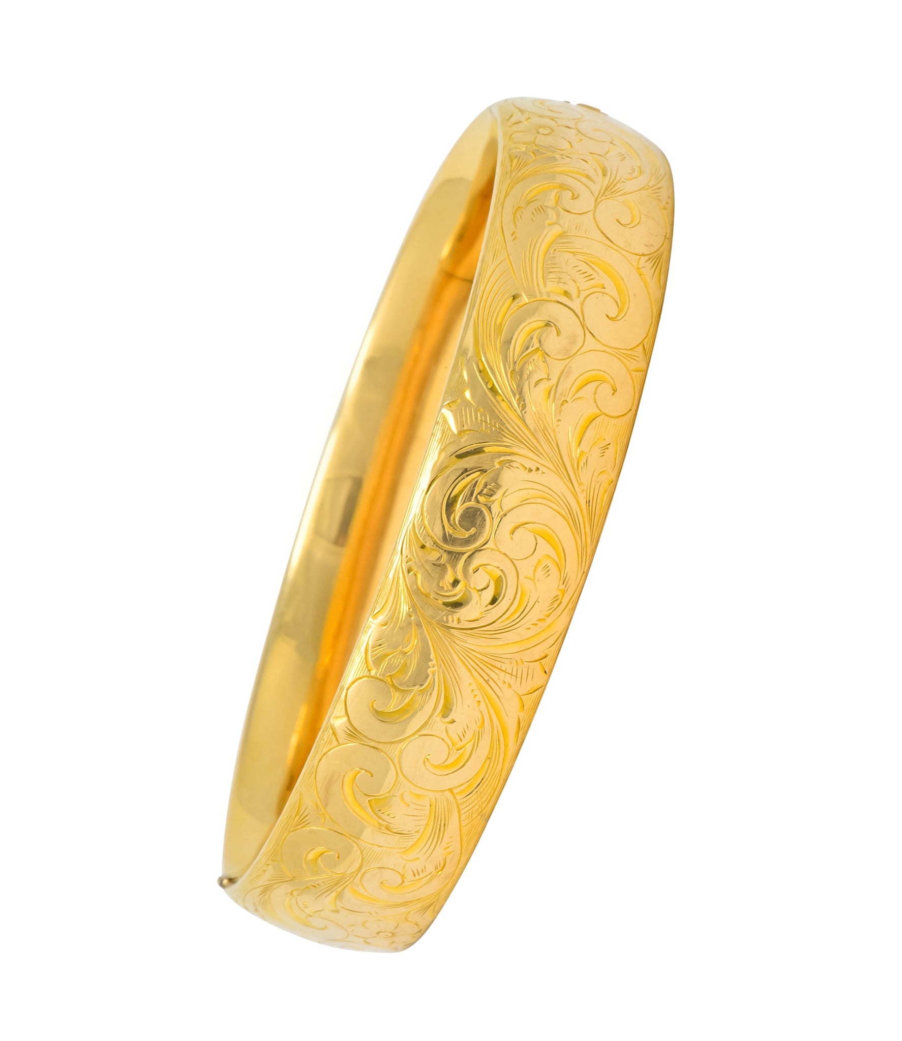 1900 Victorian 14 Karat Yellow Gold Floral Foliate Bangle Bracelet - Wilson's Estate Jewelry