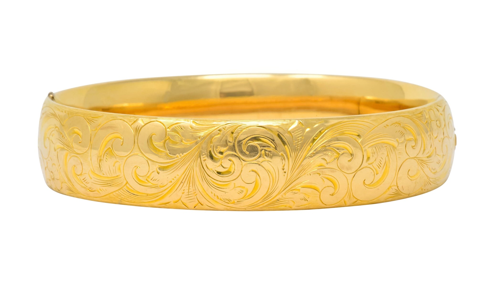 1900 Victorian 14 Karat Yellow Gold Floral Foliate Bangle Bracelet - Wilson's Estate Jewelry