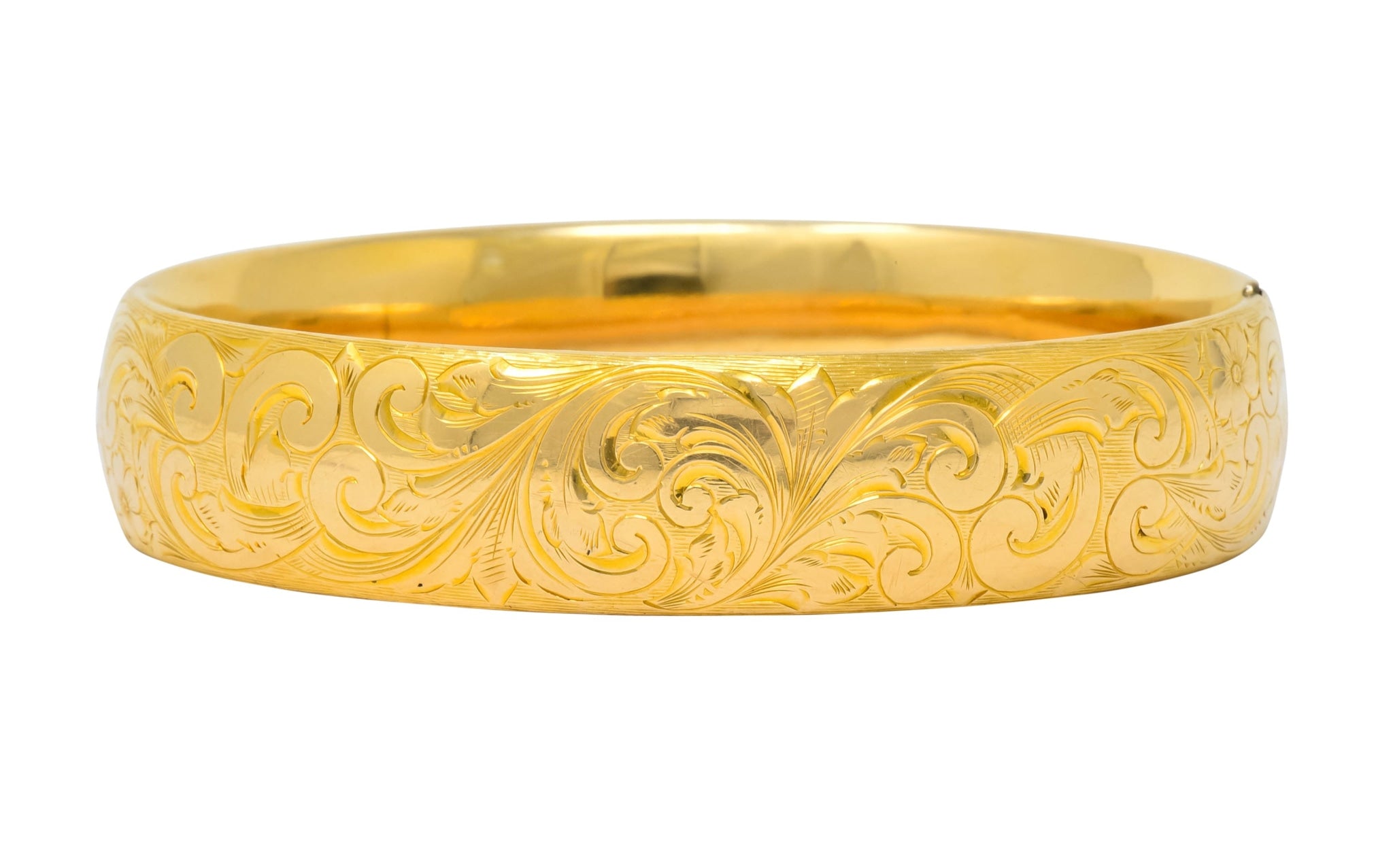 1900 Victorian 14 Karat Yellow Gold Floral Foliate Bangle Bracelet - Wilson's Estate Jewelry