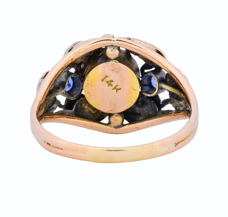 1900's Arts & Crafts Moonstone Sapphire 14 Karat Gold Floral Ring - Wilson's Estate Jewelry