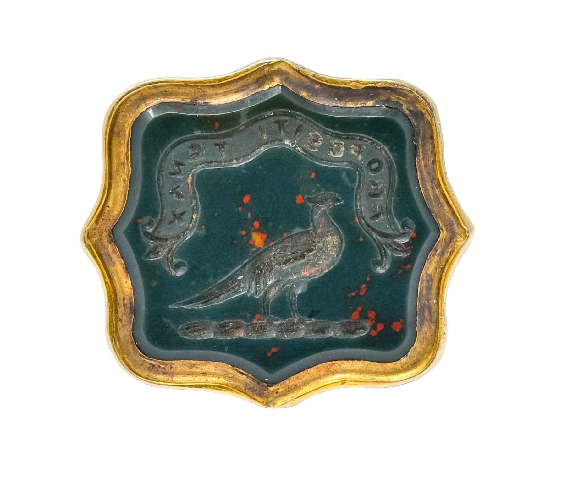 1900's Victorian Bloodstone Intaglio 14 Karat Gold Pheasant Fob Pendant - Wilson's Estate Jewelry