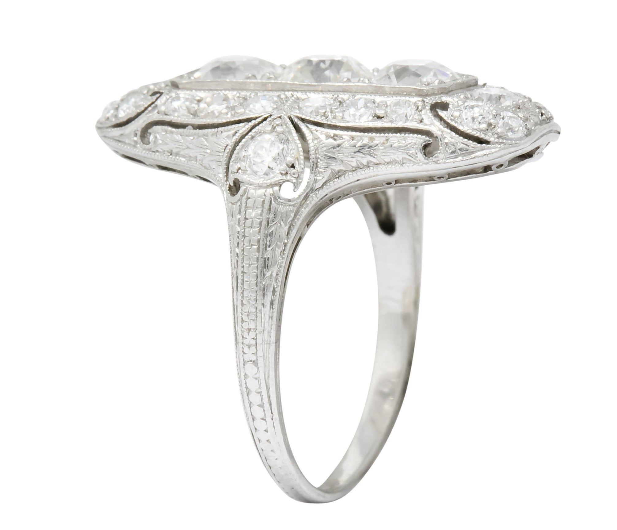 1915 Edwardian 2.40 CTW Old European Diamond Platinum Dinner Ring - Wilson's Estate Jewelry