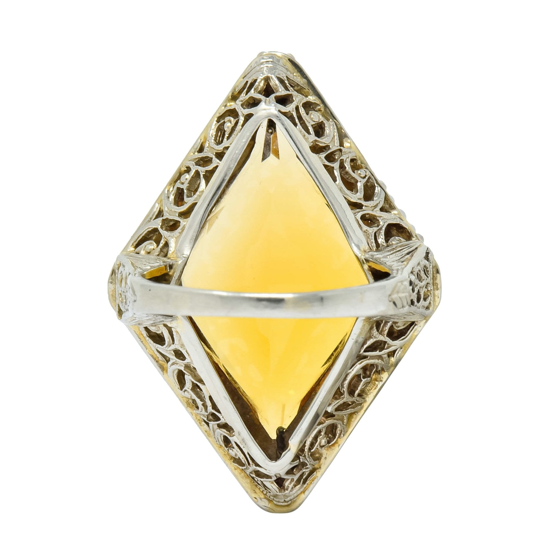 1920 Edwardian Citrine Seed Pearl 18 Karat White Gold Cocktail Ring - Wilson's Estate Jewelry