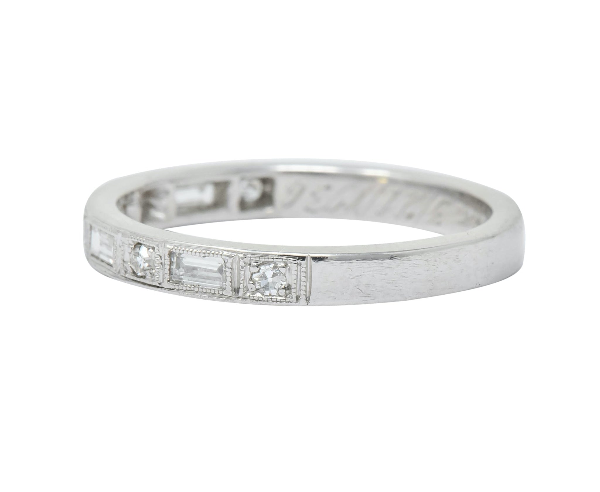 1930 Art Deco Baguette Single Cut Diamond Platinum Anniversary Band Ring - Wilson's Estate Jewelry