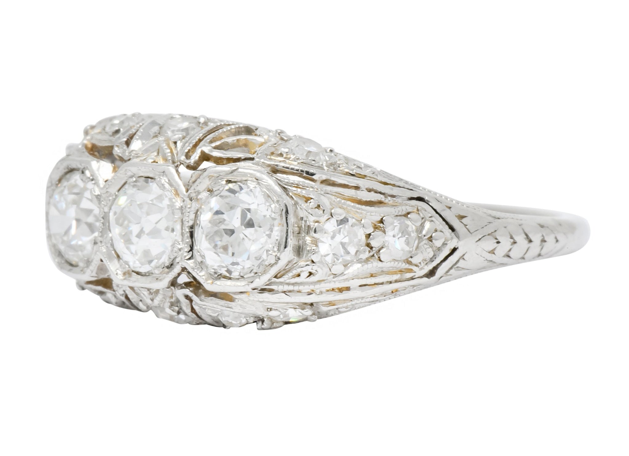 1930's Art Deco 1.16 CTW Diamond Platinum Three Stone Dinner Ring - Wilson's Estate Jewelry