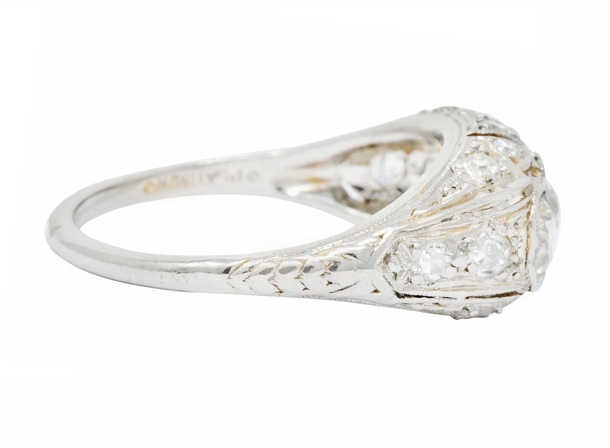 1930's Art Deco 1.16 CTW Diamond Platinum Three Stone Dinner Ring - Wilson's Estate Jewelry