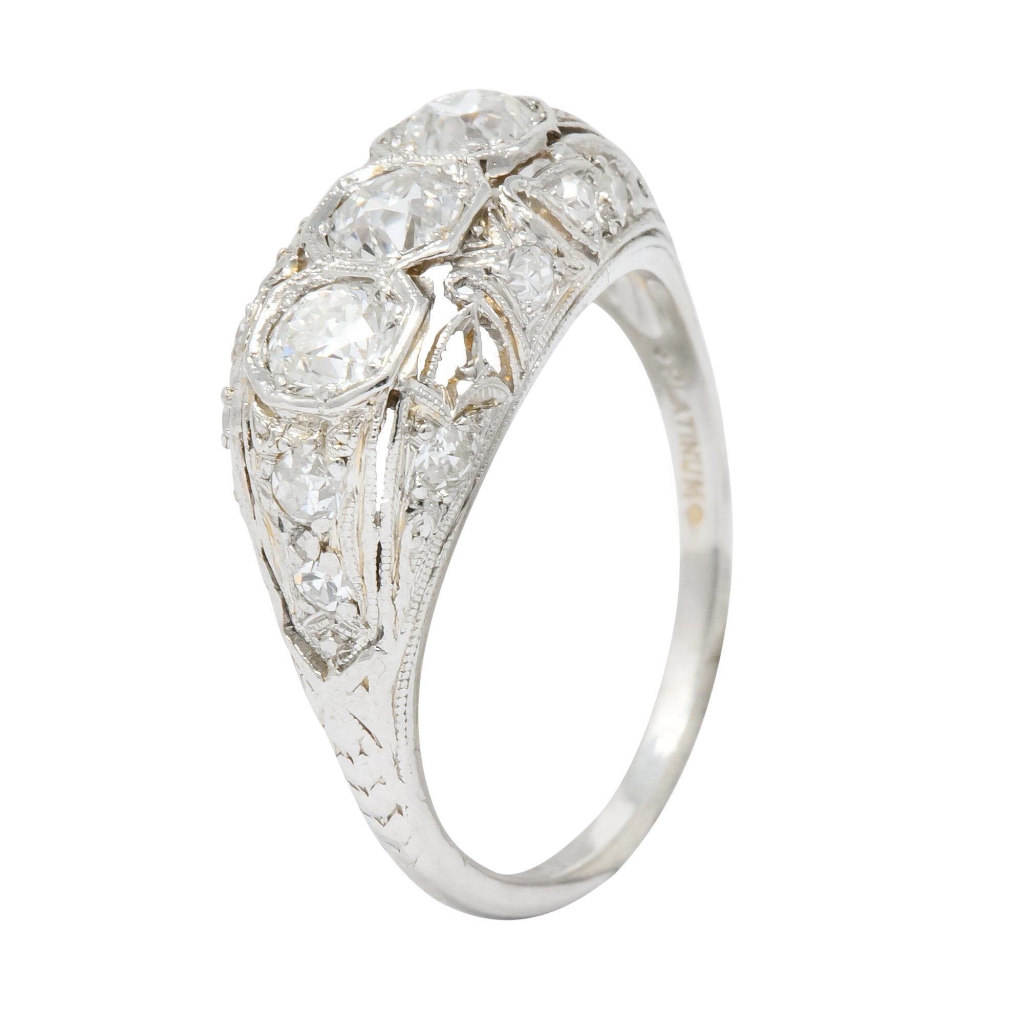 1930's Art Deco 1.16 CTW Diamond Platinum Three Stone Dinner Ring - Wilson's Estate Jewelry