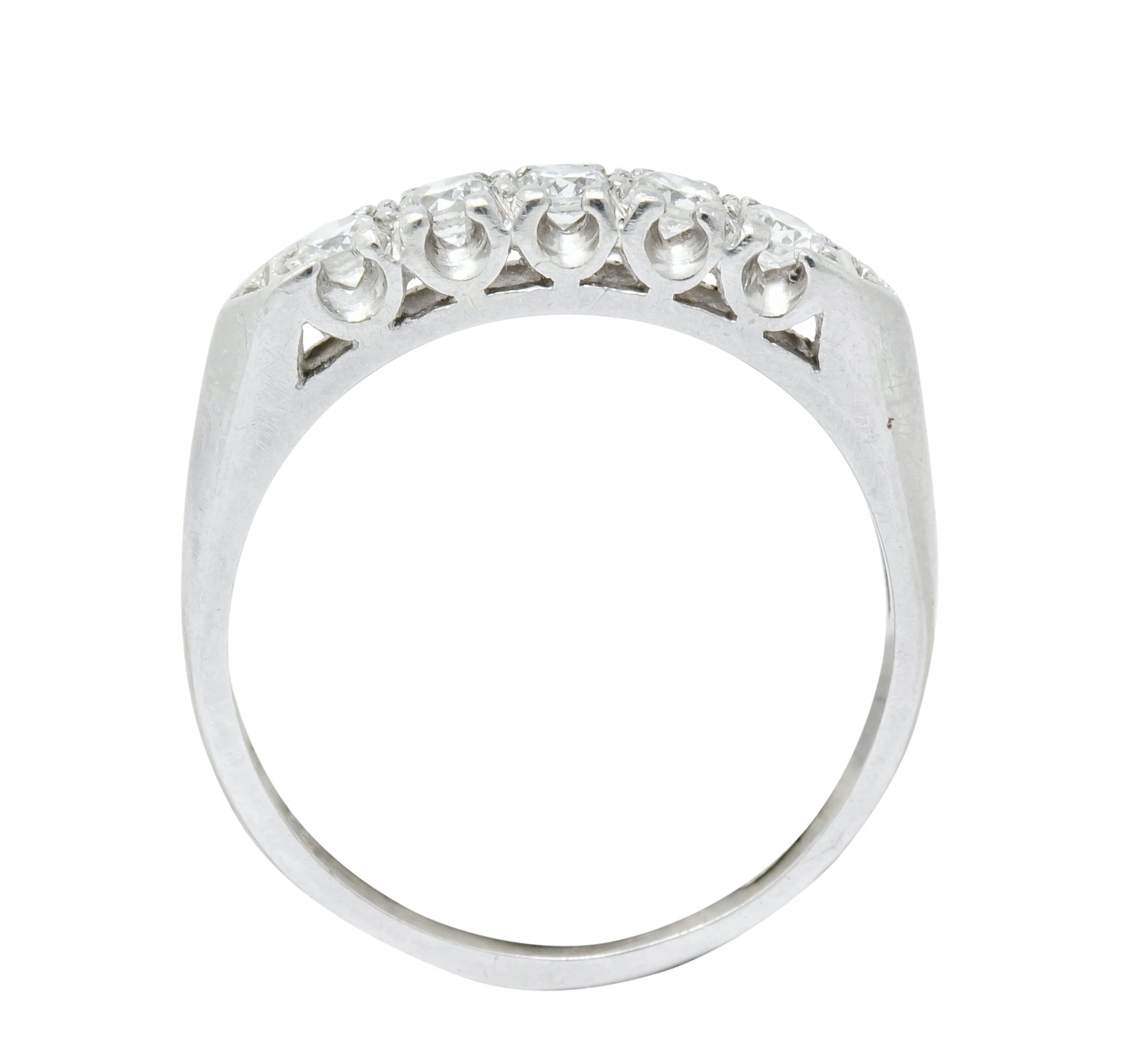 1940 Retro Round Brilliant Diamond Platinum Fishtail Band Stacking Ring - Wilson's Estate Jewelry