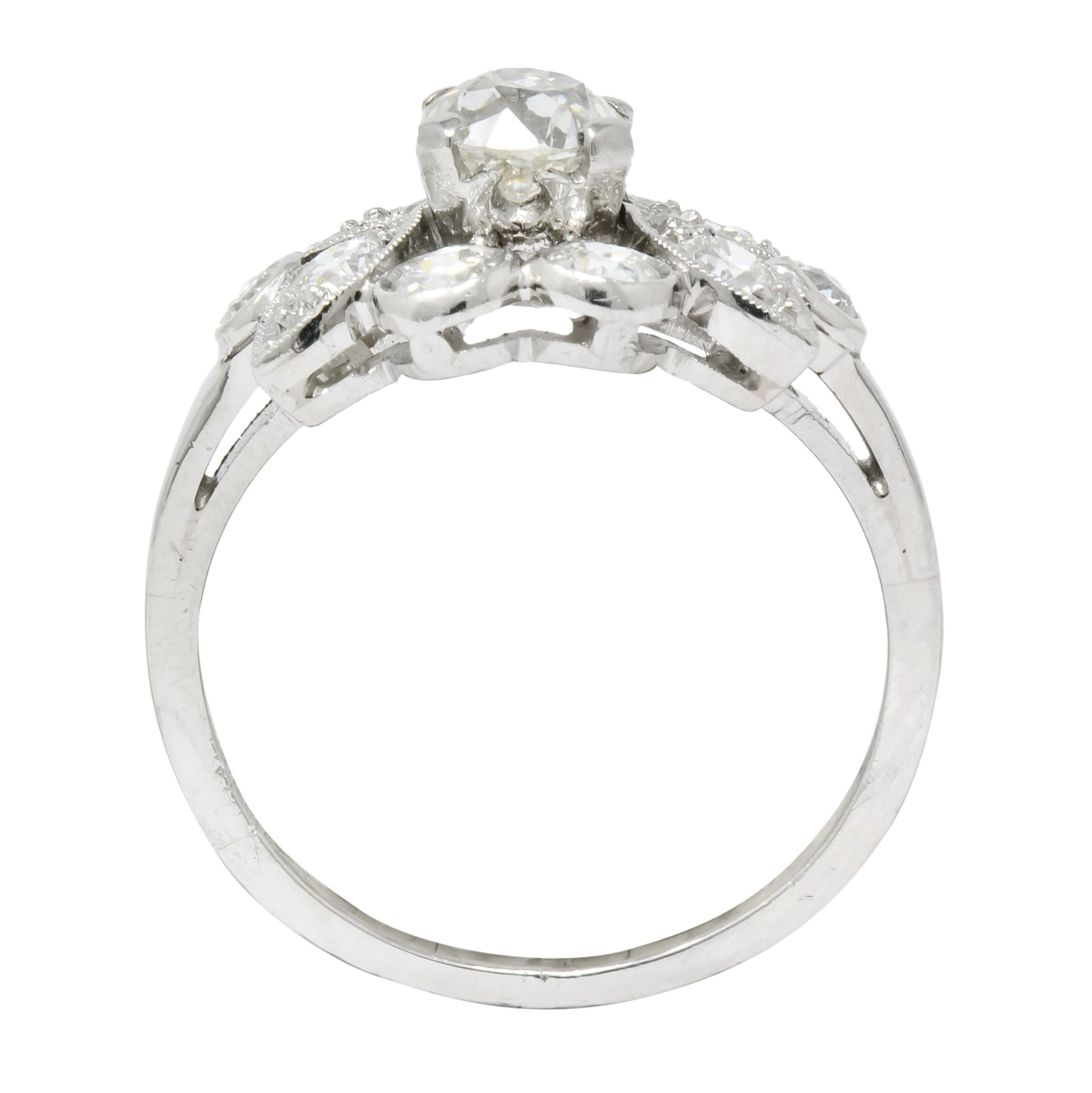 1940's Retro 1.42 CTW Diamond Platinum Foliate Cluster Engagement Ring - Wilson's Estate Jewelry