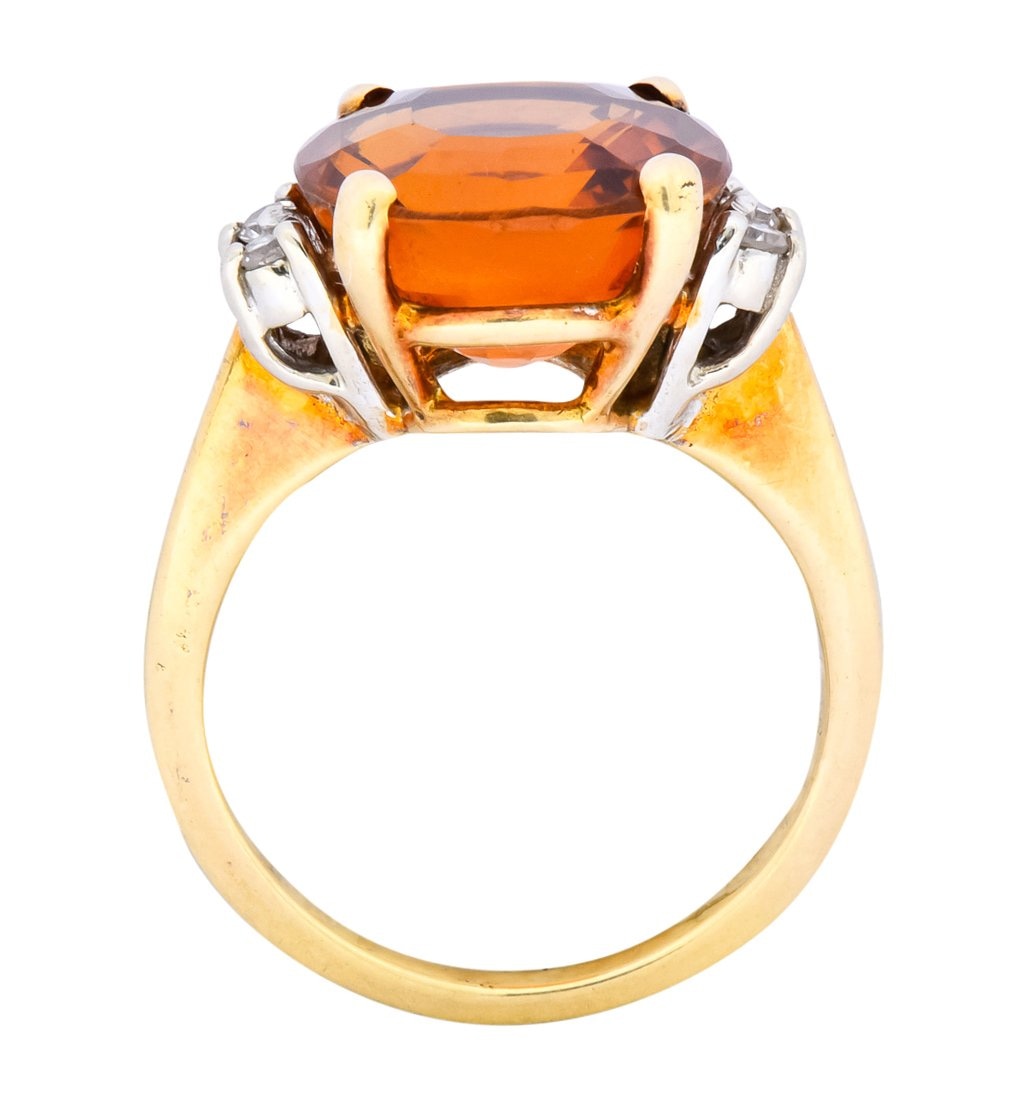 1940's Retro 4.65 CTW Citrine Diamond 14 Karat Gold Cocktail Ring - Wilson's Estate Jewelry