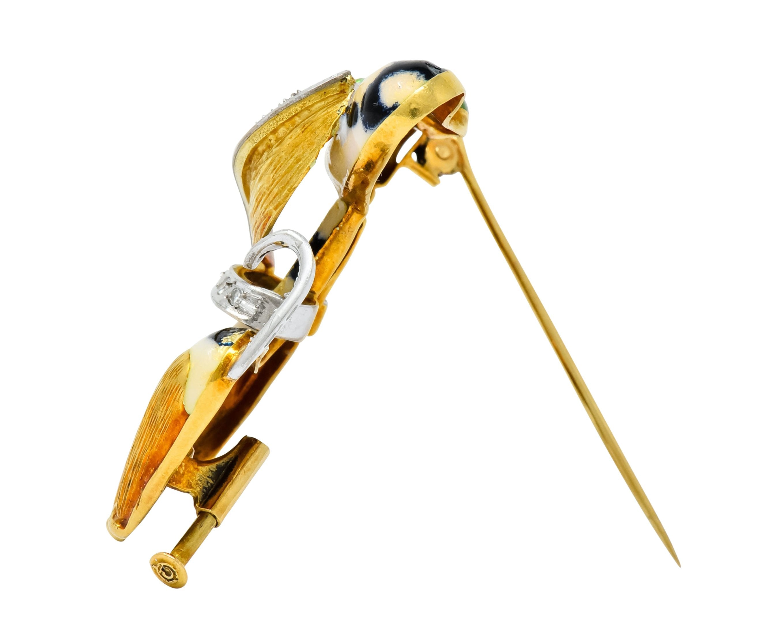 1960's Vintage Enamel Diamond 18 Karat Gold Prancing Dog Brooch - Wilson's Estate Jewelry