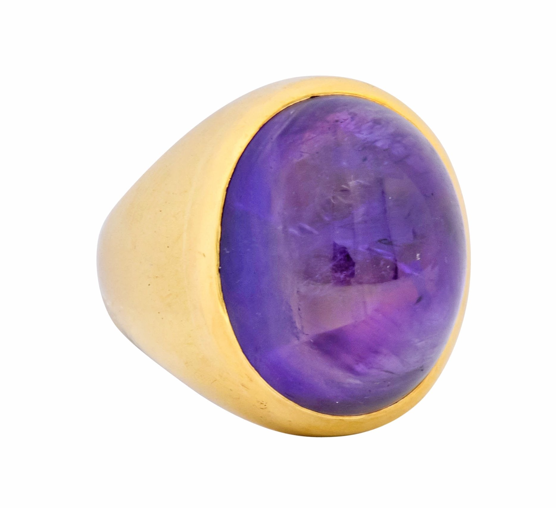1970's Vintage Amethyst Cabochon 18 Karat Gold Unisex Ring - Wilson's Estate Jewelry