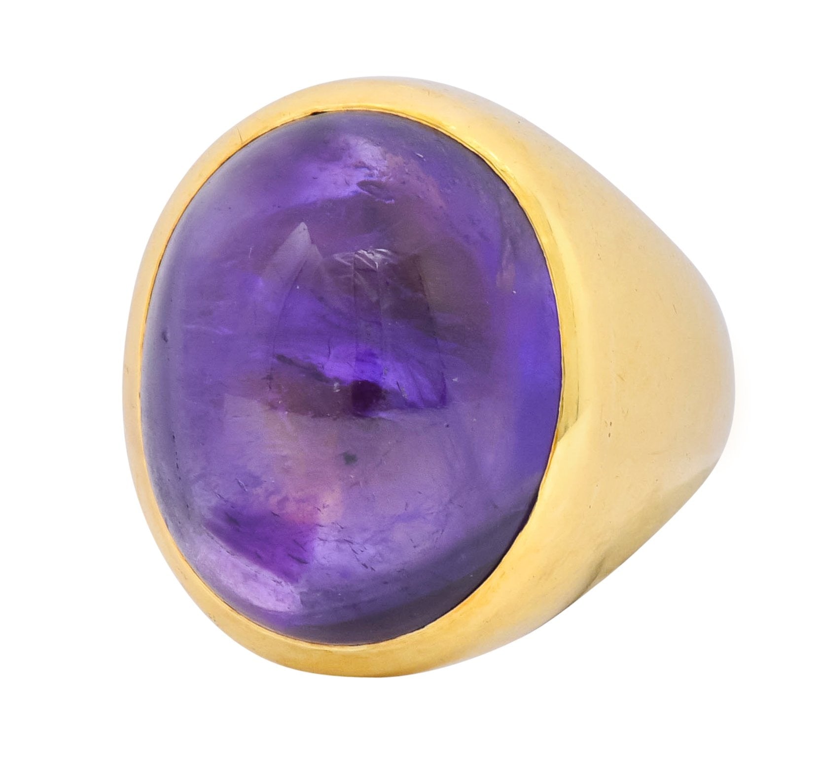 1970's Vintage Amethyst Cabochon 18 Karat Gold Unisex Ring - Wilson's Estate Jewelry