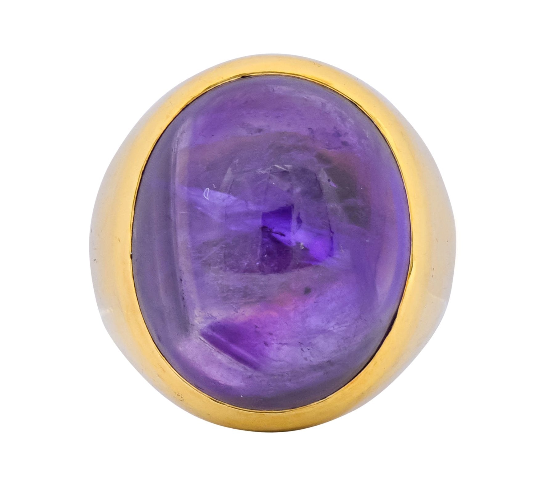 1970's Vintage Amethyst Cabochon 18 Karat Gold Unisex Ring - Wilson's Estate Jewelry