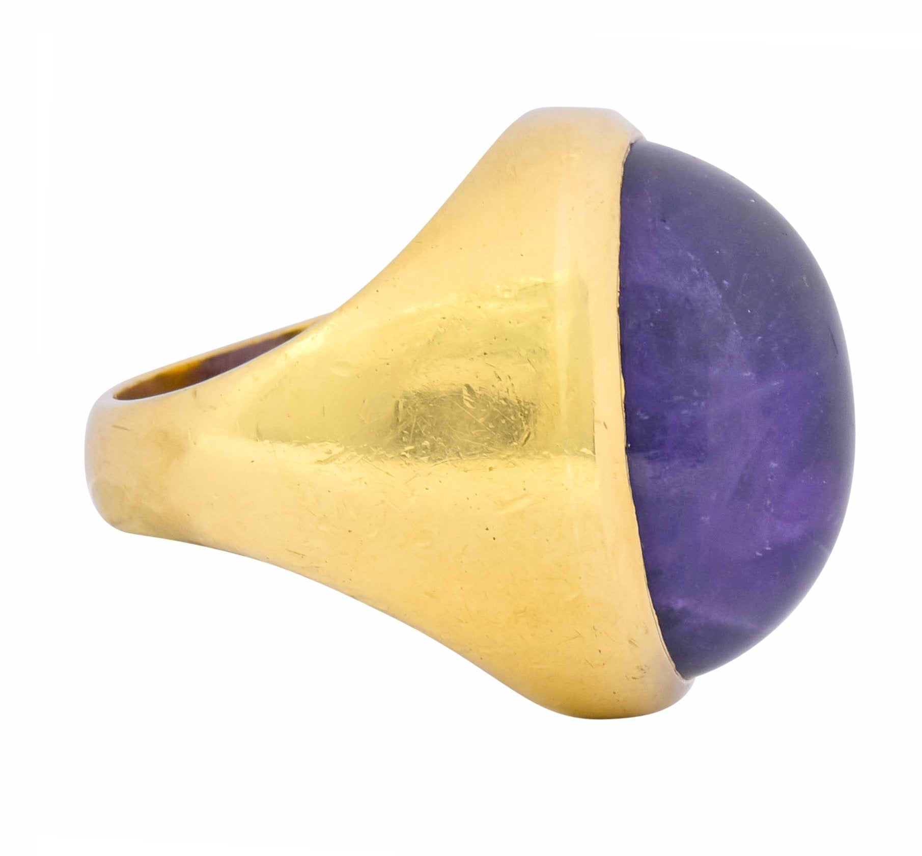 1970's Vintage Amethyst Cabochon 18 Karat Gold Unisex Ring - Wilson's Estate Jewelry