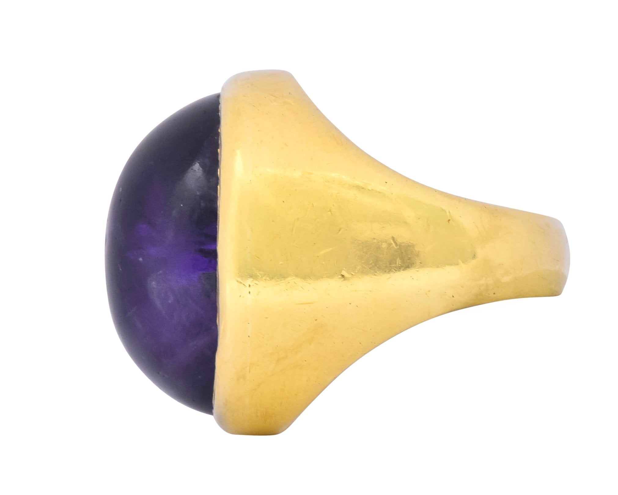1970's Vintage Amethyst Cabochon 18 Karat Gold Unisex Ring - Wilson's Estate Jewelry