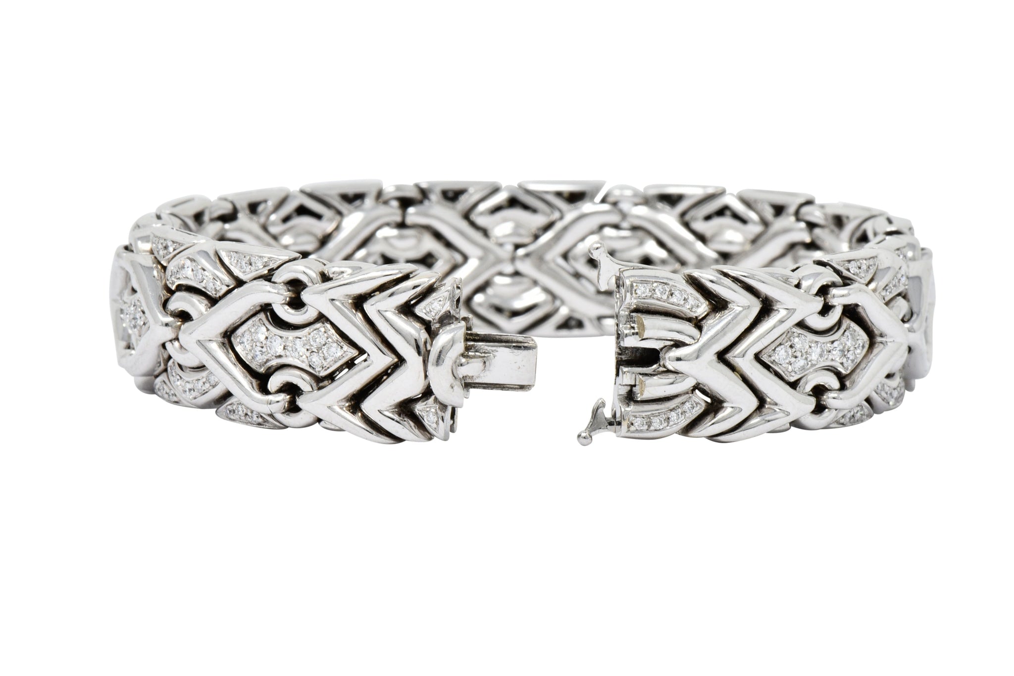 1980's Bulgari 2.40 CTW Diamond 18 Karat White Gold Trika Link Bracelet - Wilson's Estate Jewelry