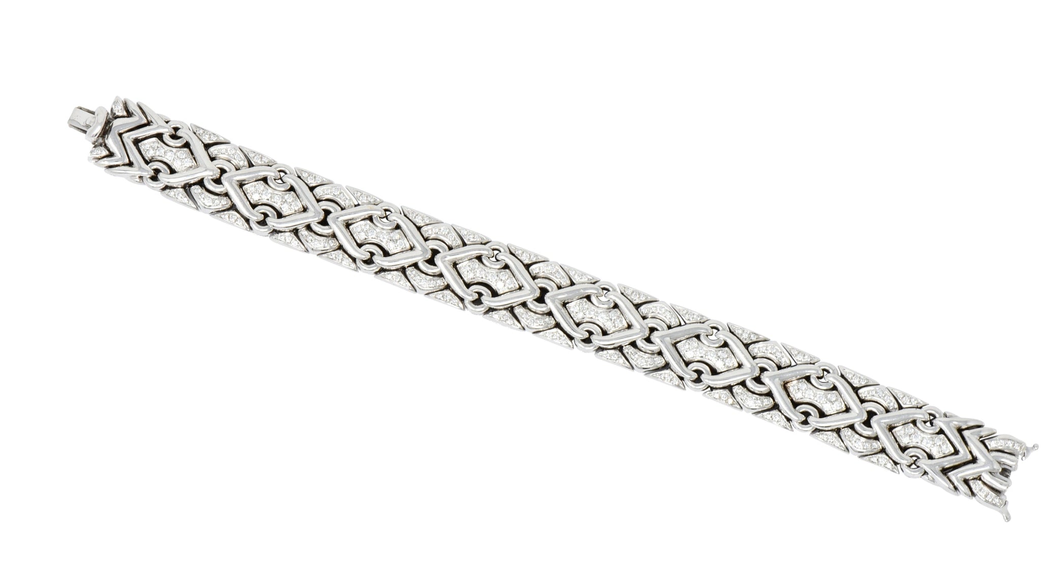 1980's Bulgari 2.40 CTW Diamond 18 Karat White Gold Trika Link Bracelet - Wilson's Estate Jewelry