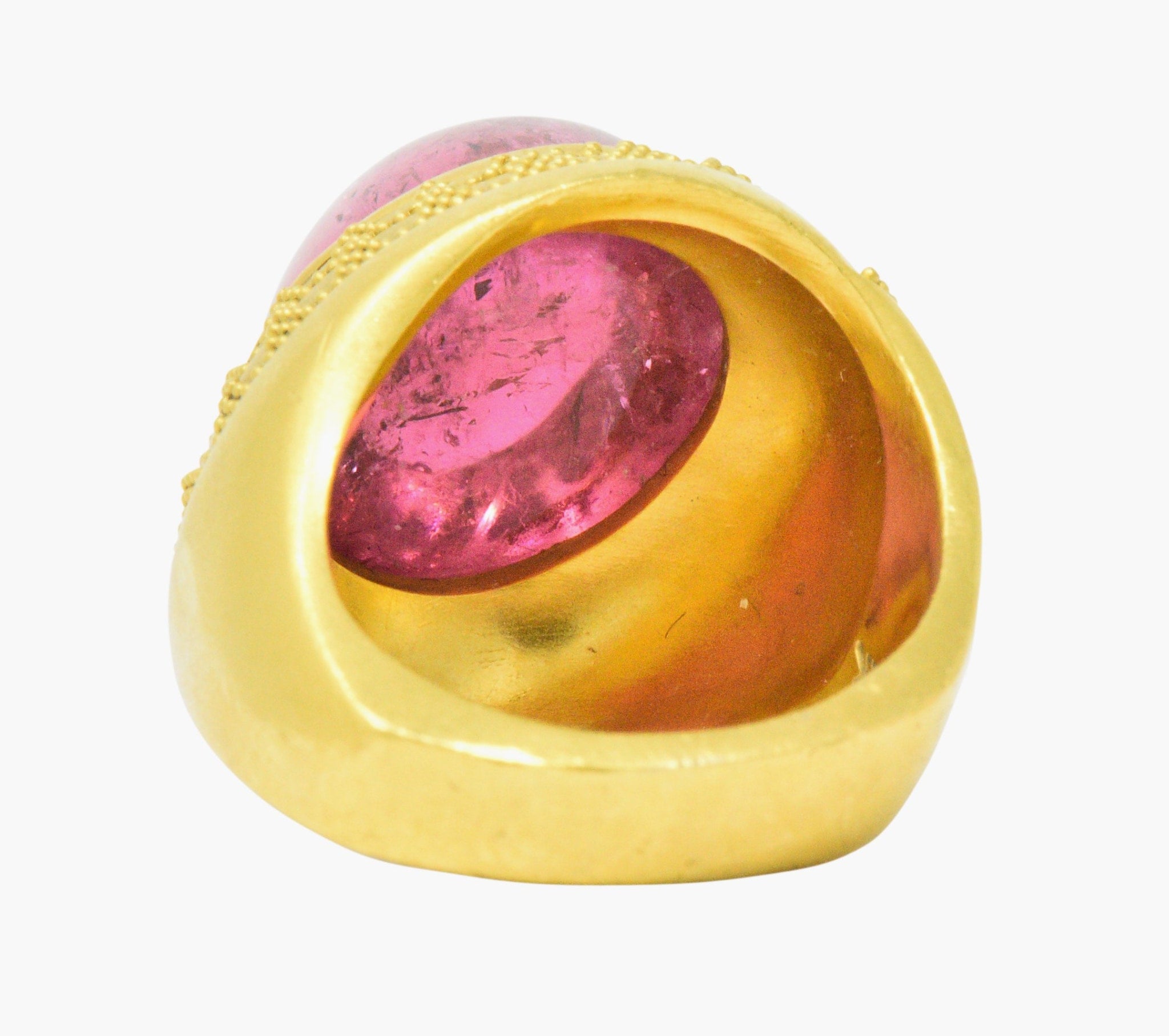 1980's Oval Cabochon Pink Tourmaline 22 Karat Gold Ring Wilson's Estate Jewelry