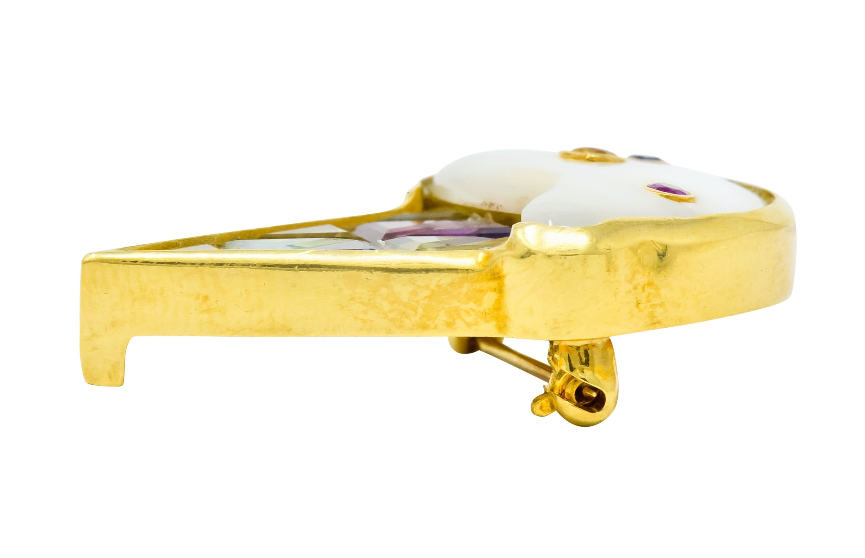 1980s Vintage 18 Karat Gold Invisible Set Multi-Gem Ice Cream Cone Brooch - Wilson's Estate Jewelry