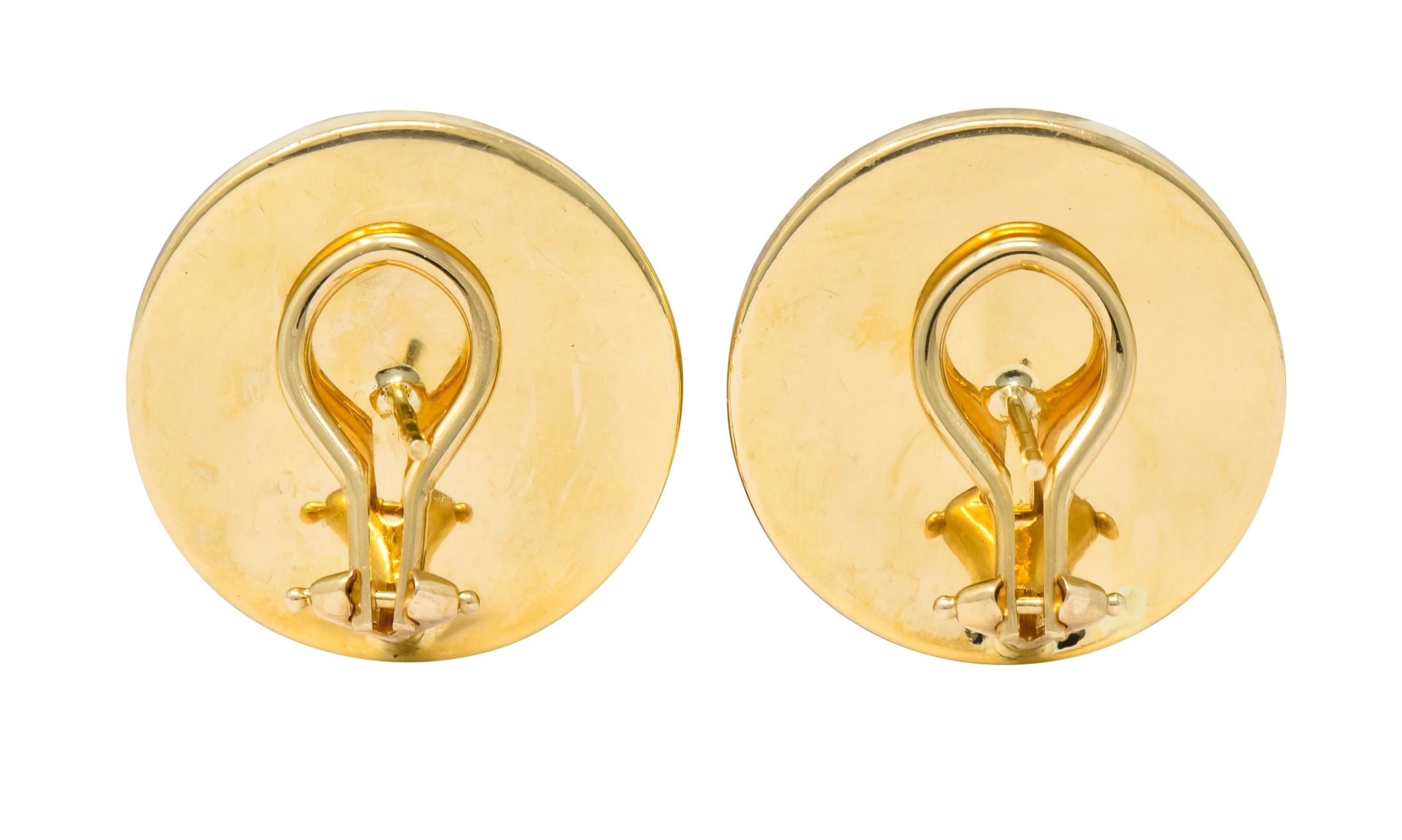 1990s Vintage Coral 14 Karat Gold Circular Shell Earrings - Wilson's Estate Jewelry