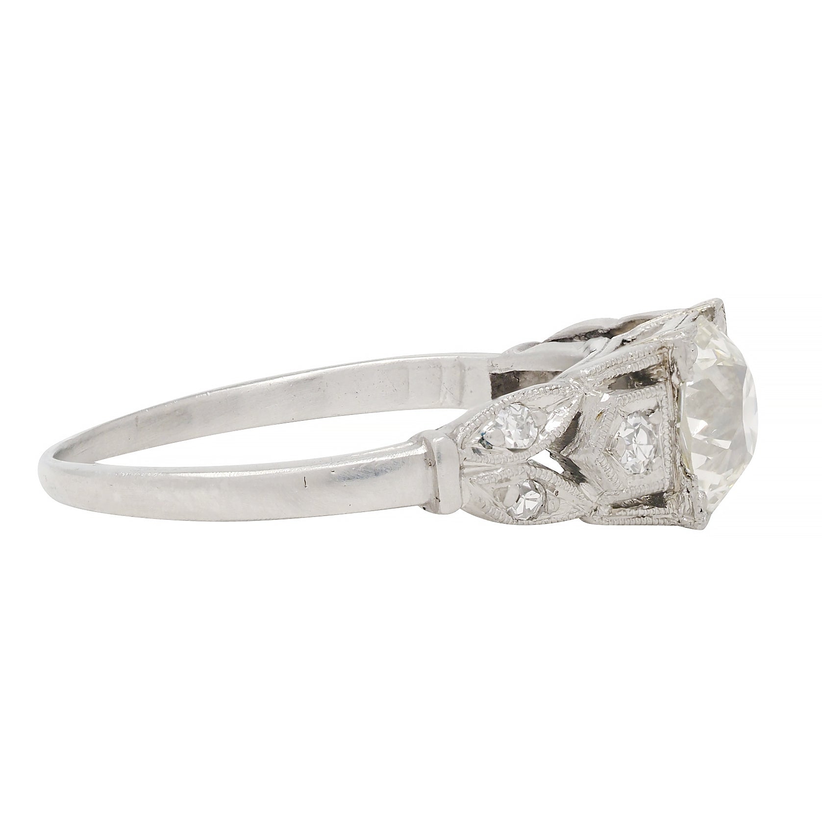Art Deco 0.92 CTW Diamond Platinum Lotus Vintage Engagement Ring