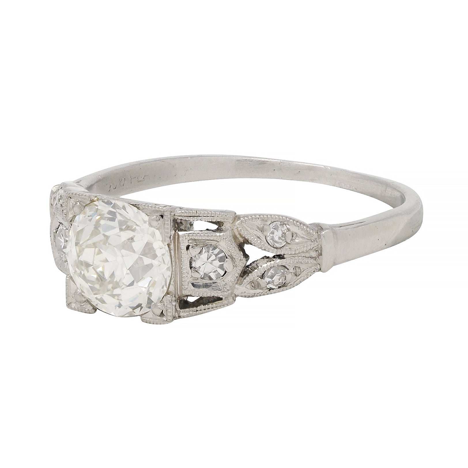 Art Deco 0.92 CTW Diamond Platinum Lotus Vintage Engagement Ring