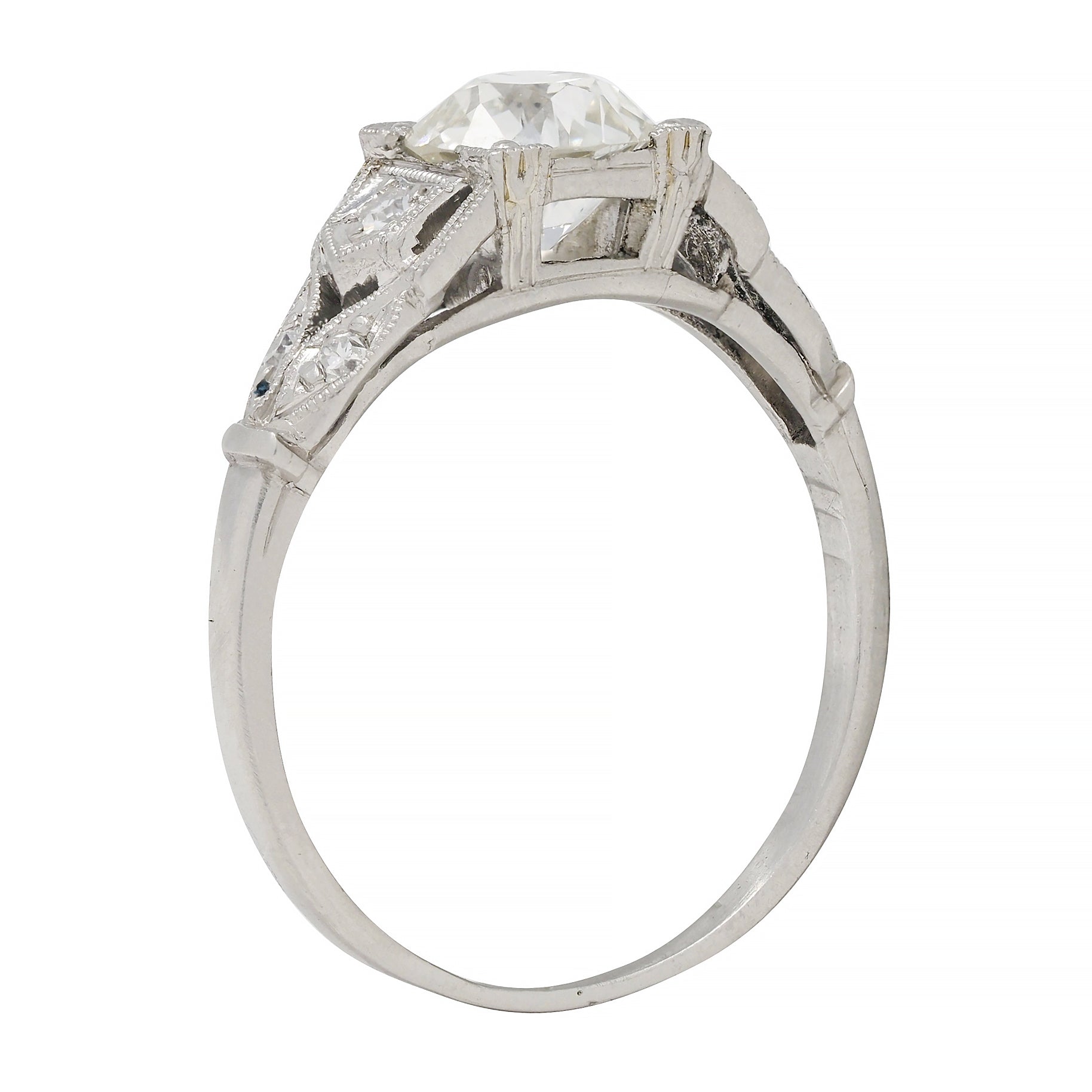 Art Deco 0.92 CTW Diamond Platinum Lotus Vintage Engagement Ring