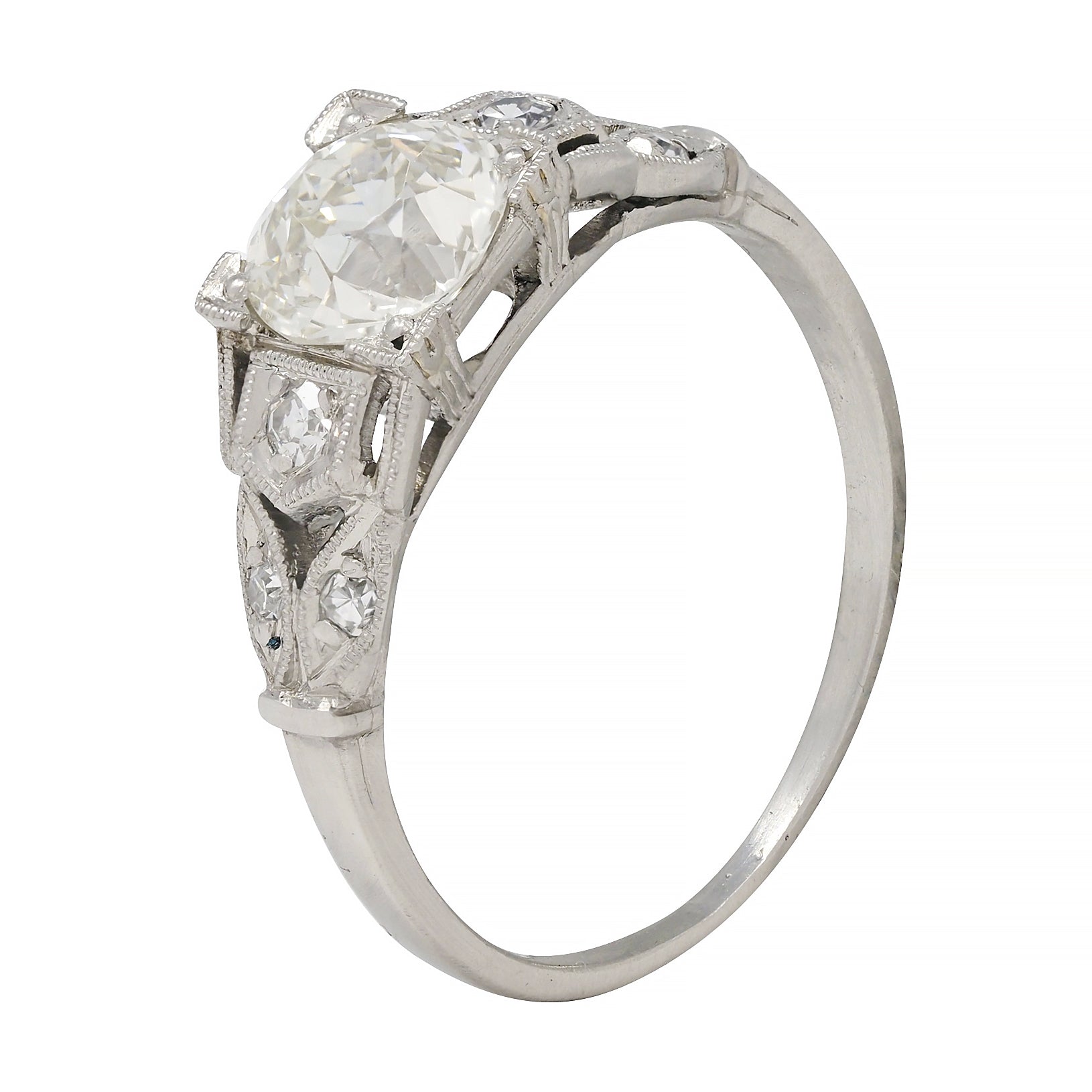 Art Deco 0.92 CTW Diamond Platinum Lotus Vintage Engagement Ring